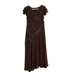Adrianna Papell Dress 8 Asymmetrical Y2K Sequin Flutter Sleeve Slinky Formal